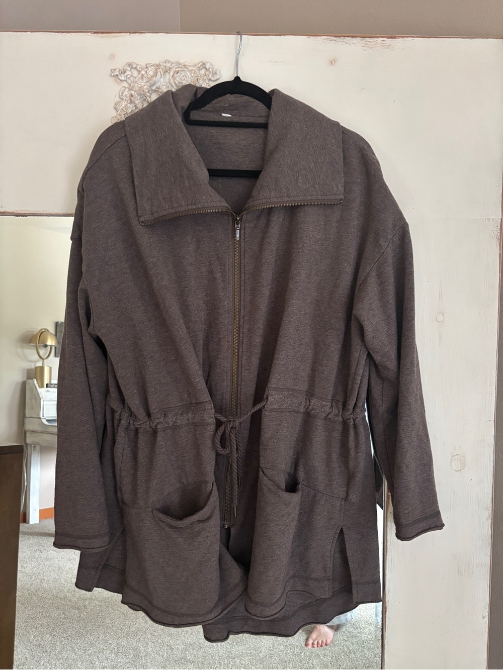 Athleta Brown Zip-Front Utility Jacket with Drawstring size Large